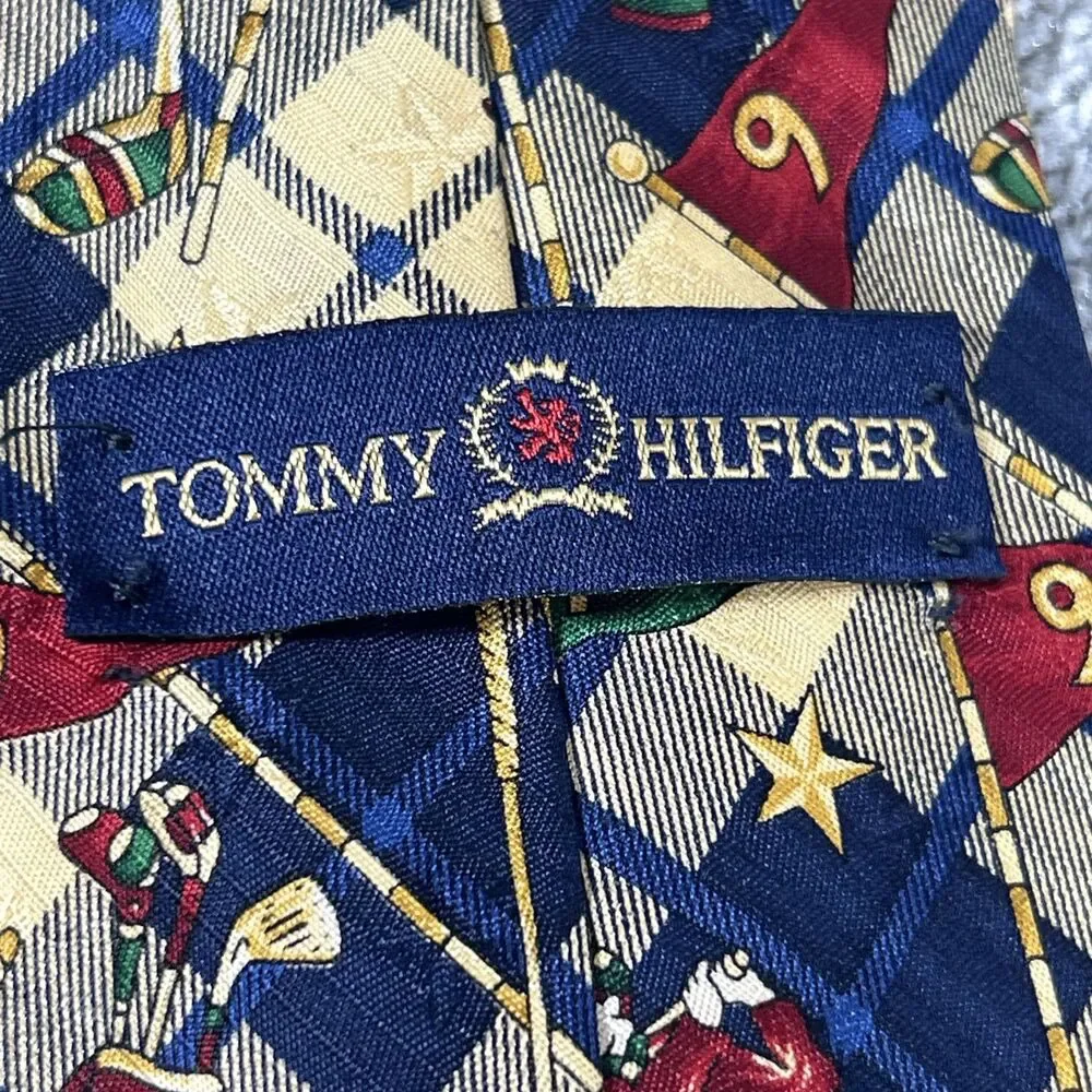 Tommy Hilfiger Designer Necktie Silk Novelty Golf Theme Made in USA 100%
